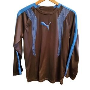 Puma Dry‎ Cell Shirt Men Sz M Black Blue Puffy Logo Long Sleeve Workout Running